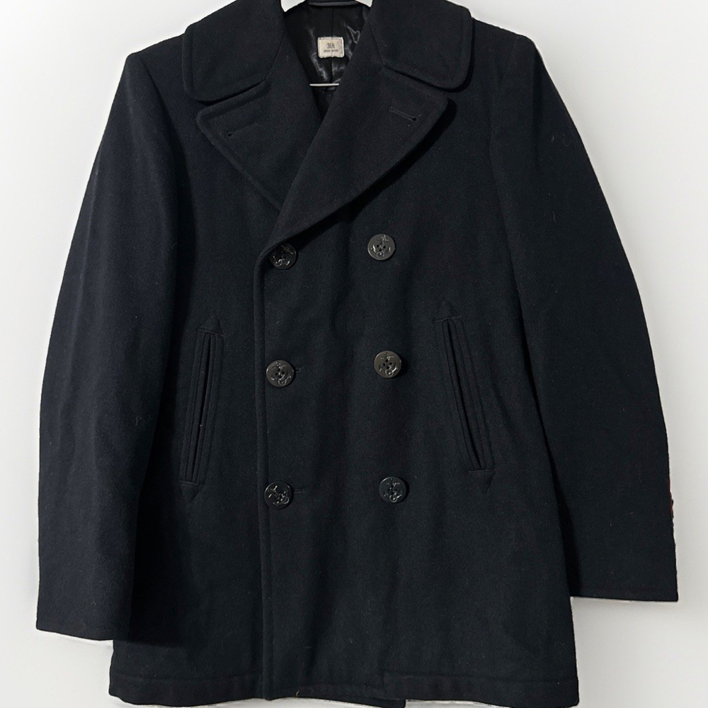 US Navy Pea Coat Men’s 36R Wool Blk Dbl Breasted Anchor Button 8405-01-154-5781